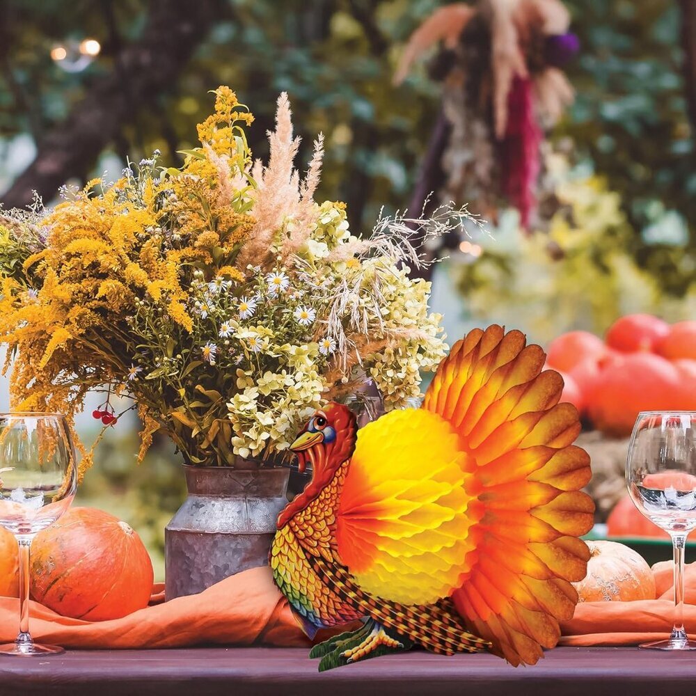 Colorful Tissue Turkey Centerpiece - Picture 2 of 9